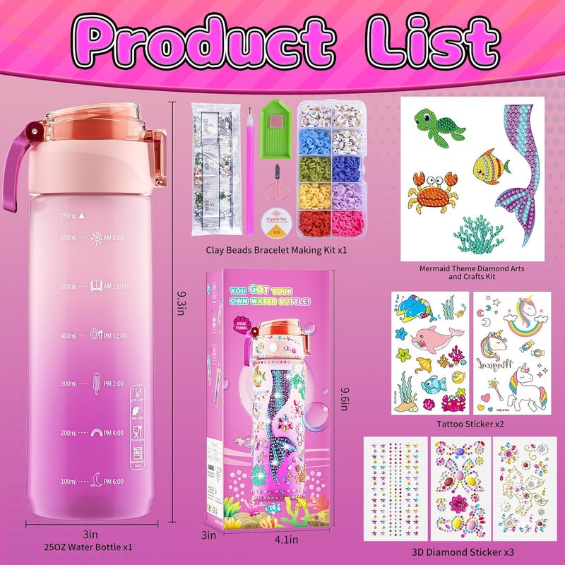 BOOH Decorate Your Own Water Bottle Kits for Girls, Mermaid Painting Diamond Art & Bracelet Making Kit for Girl, Crafts for Kids Ages 4-8, Birthday Christmas School Gifts (Mermaid) - Image 5